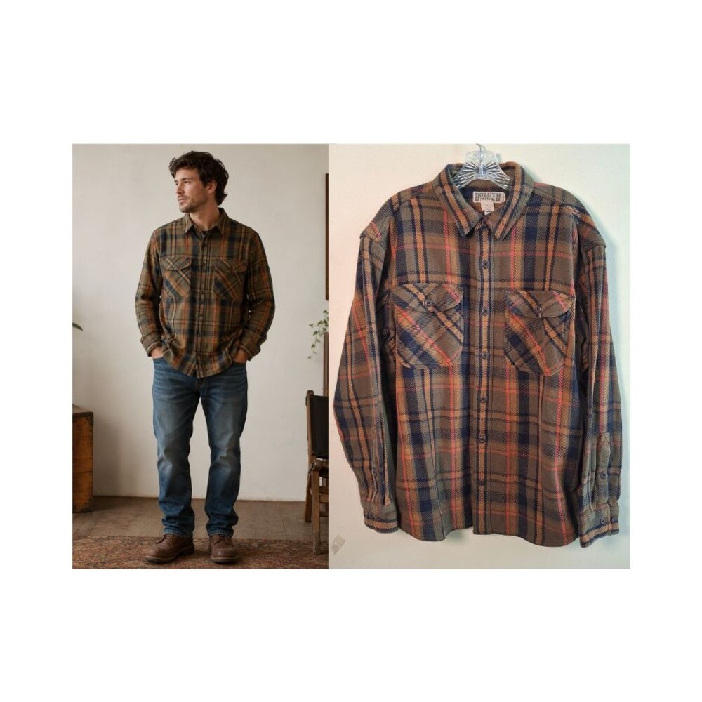 Duluth Trading Burlyweight Plaid Shirt Men L Relax Fit Untucked Flannel Shacket
